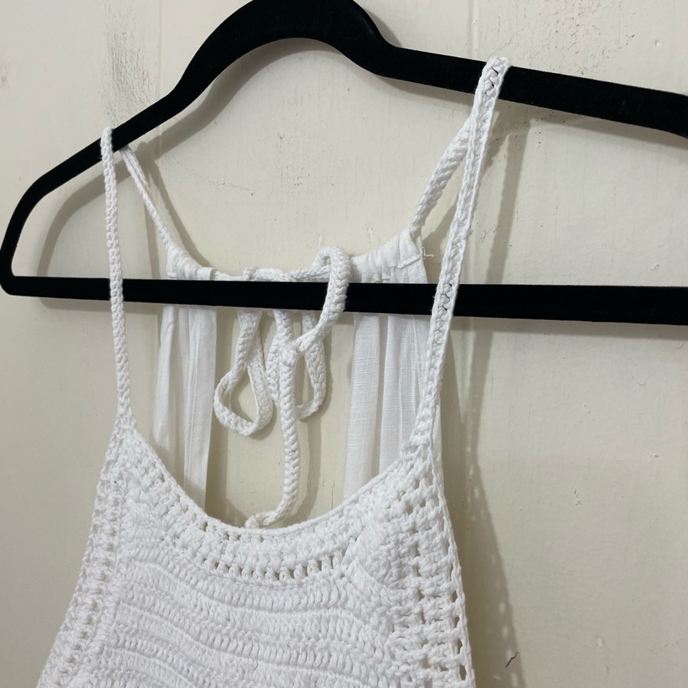 GOA Beachwear By Japna Sleeveless Crochet Coverup Top White Tie Strap ~ Size S - Picture 6 of 10